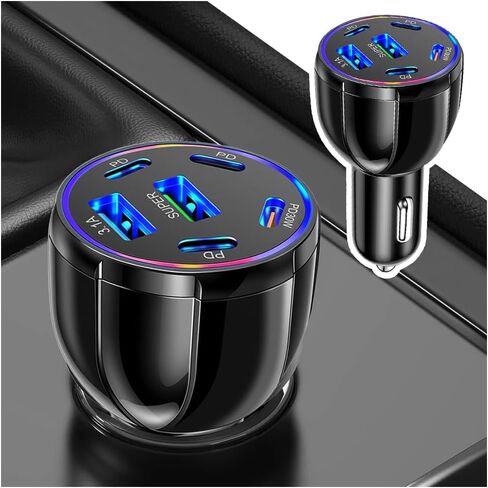 شاحن سيارة بـ 6 منافذ USB C وUSB A، محول شاحن سيارة فائق السرعة بقدرة 75 وات مع Super/PD30W/PD/3.1A، ومحول ولاعة سيارات عالمي 12 فولت/24 فولت ومحول USB لمنافذ السيارات وشواحن الهاتف والكمبيوتر اللوحي in Saudi Arabia