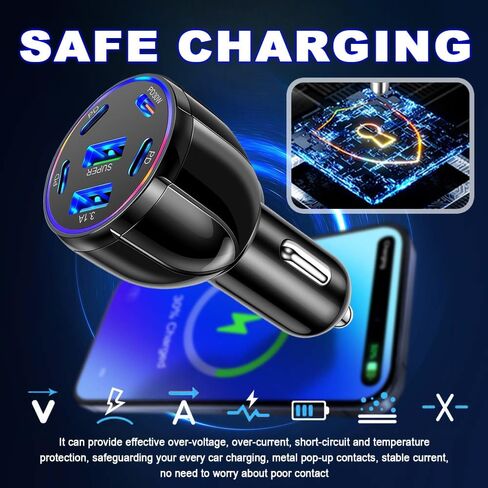 شاحن سيارة بـ 6 منافذ USB C وUSB A، محول شاحن سيارة فائق السرعة بقدرة 75 وات مع Super/PD30W/PD/3.1A، ومحول ولاعة سيارات عالمي 12 فولت/24 فولت ومحول USB لمنافذ السيارات وشواحن الهاتف والكمبيوتر اللوحي in Saudi Arabia
