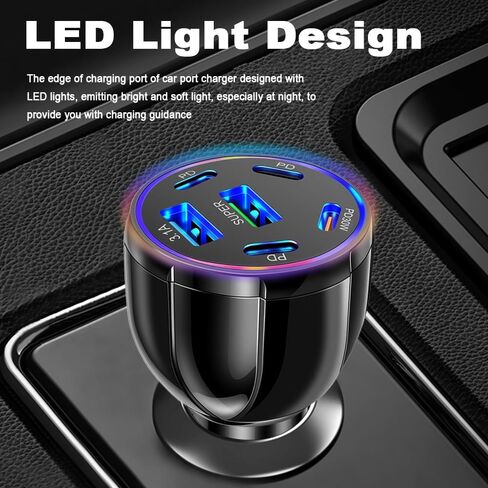 شاحن سيارة بـ 6 منافذ USB C وUSB A، محول شاحن سيارة فائق السرعة بقدرة 75 وات مع Super/PD30W/PD/3.1A، ومحول ولاعة سيارات عالمي 12 فولت/24 فولت ومحول USB لمنافذ السيارات وشواحن الهاتف والكمبيوتر اللوحي in Saudi Arabia