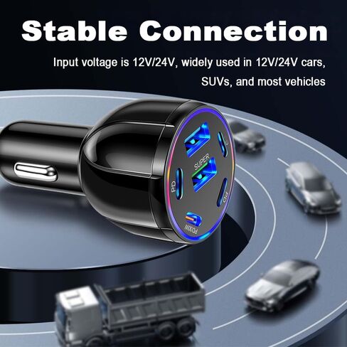 شاحن سيارة بـ 6 منافذ USB C وUSB A، محول شاحن سيارة فائق السرعة بقدرة 75 وات مع Super/PD30W/PD/3.1A، ومحول ولاعة سيارات عالمي 12 فولت/24 فولت ومحول USB لمنافذ السيارات وشواحن الهاتف والكمبيوتر اللوحي in Saudi Arabia