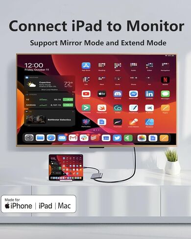 [معتمد من MFi] محول USB C إلى HDMI 4K@60 هرتز 3 في 1 لهاتف iPhone 17/16/15، محول من النوع C إلى HDMI مع منفذ شحن PD 100 وات، USB 3.1 متوافق مع MacBook Pro/Air iPad Pro إلى شاشة عرض التلفزيون in Kuwait