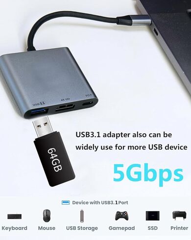 [معتمد من MFi] محول USB C إلى HDMI 4K@60 هرتز 3 في 1 لهاتف iPhone 17/16/15، محول من النوع C إلى HDMI مع منفذ شحن PD 100 وات، USB 3.1 متوافق مع MacBook Pro/Air iPad Pro إلى شاشة عرض التلفزيون in Kuwait