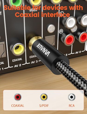 VANAUX Subwoofer Cable Digital Audio Coaxial Cable [24K Gold Plated Connectors] S/PDIF RCA to RCA Cable for Home Theater, Soundbar, Projector, Gaming Console, Amplifier, Speaker (3feet/1m) in Saudi Arabia