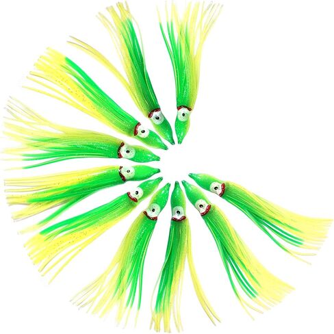 20pcs Squid Skirts 4 3/4 inch Hoochies 12cm Octopus Fishing Soft Lure Chartreuse Yellow Green -Fish WOW!- in Saudi Arabia