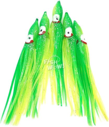 20pcs Squid Skirts 4 3/4 inch Hoochies 12cm Octopus Fishing Soft Lure Chartreuse Yellow Green -Fish WOW!- in Saudi Arabia