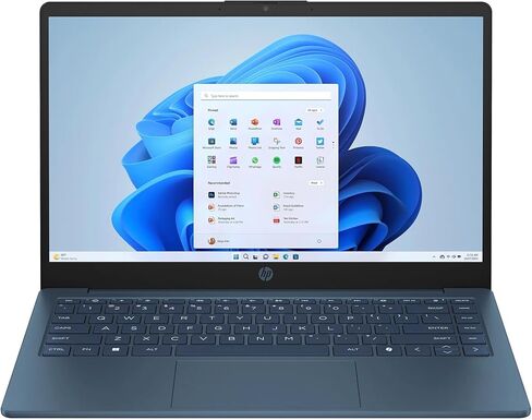كمبيوتر محمول HP Stream 14 بوصة HD BrightView، معالج Intel Celeron N150، ذاكرة الوصول العشوائي 4 جيجابايت، تخزين 128 جيجابايت، رسومات Intel HD، كاميرا ويب 720 بكسل، أزرق، ويندوز 11 S (متجدد) in Kuwait