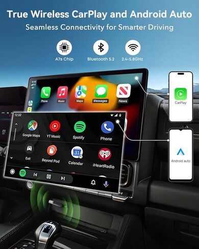 Wireless CarPlay Adapter 2026 Mini 2-in-1 for iPhone & Android Auto, Convert Wired to Wireless Car Play Dongle, USB/Type-C Plug & Play, Fast Auto Connect, for Apple iOS 8+, Android 10+ in Kuwait