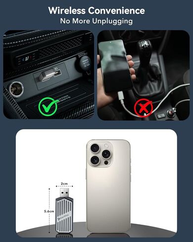 Wireless CarPlay Adapter 2026 Mini 2-in-1 for iPhone & Android Auto, Convert Wired to Wireless Car Play Dongle, USB/Type-C Plug & Play, Fast Auto Connect, for Apple iOS 8+, Android 10+ in Kuwait