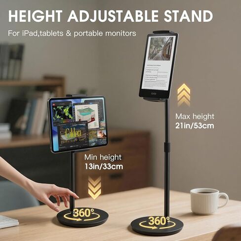 Tablet Stand Holder,ipad Stand for Desk,360° Rotatable Base,13-21" Height Adjustable Portable Monitor Stand,Aluminum Desktop Tablet Stand iPad Holder for Desk for 4.7"-15.6" Kindle, Samsung,Phones in Saudi Arabia