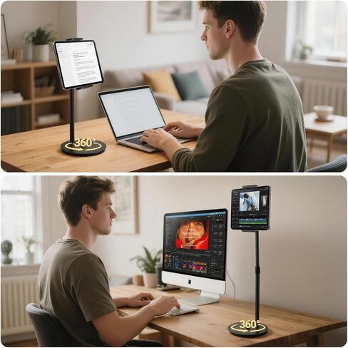 Tablet Stand Holder,ipad Stand for Desk,360° Rotatable Base,13-21" Height Adjustable Portable Monitor Stand,Aluminum Desktop Tablet Stand iPad Holder for Desk for 4.7"-15.6" Kindle, Samsung,Phones in Saudi Arabia