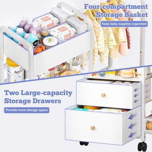 منظم علبة حفاضات الأطفال مع رف معلق، عربة أدوات حفاضات دوارة مع فواصل وأدراج لتخزين أساسيات الطفل، عربة بجانب السرير مع عجلات لمحطة تغيير الحفاضات، سرير الأطفال، الحضانة، غرفة النوم in Kuwait