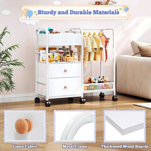 منظم علبة حفاضات الأطفال مع رف معلق، عربة أدوات حفاضات دوارة مع فواصل وأدراج لتخزين أساسيات الطفل، عربة بجانب السرير مع عجلات لمحطة تغيير الحفاضات، سرير الأطفال، الحضانة، غرفة النوم in Kuwait