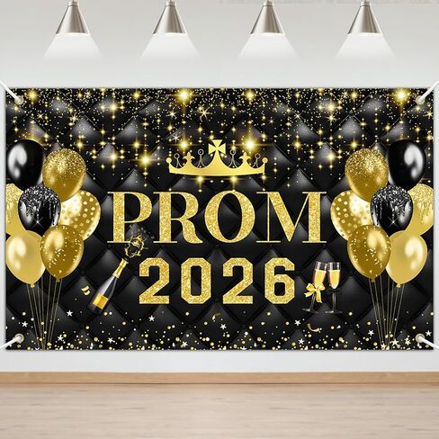 Mocsicka Graduation Prom Backdrop Banner Black and Silver Prom 2025 Backdrop Congrats Decorations Party Photo Photo Booth (Black and Gold) in Saudi Arabia