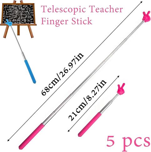 5 قطع من عصا مؤشر الإصبع، عصا مؤشر للمعلم، عصا مؤشر يدوية قابلة للسحب للمدرسة، وعروض الفصول الدراسية، أصفر، أخضر، أزرق، أرجواني، وردي in Kuwait
