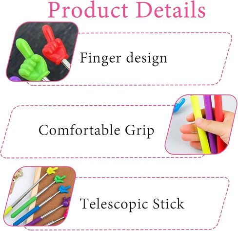5 قطع من عصا مؤشر الإصبع، عصا مؤشر للمعلم، عصا مؤشر يدوية قابلة للسحب للمدرسة، وعروض الفصول الدراسية، أصفر، أخضر، أزرق، أرجواني، وردي in Kuwait