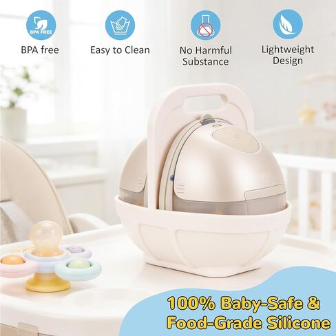 حامل مضخة الثدي من السيليكون، قاعدة مضادة للإمالة، آمنة للاستخدام في غسالة الأطباق، مقبض سهل الحمل للأمهات أثناء التنقل، من أجل Momcozy M5، eufy E20/S1/S1 Pro، Medela Freestyle بدون استخدام اليدين (مضخة الثدي غير متضمنة) in Kuwait