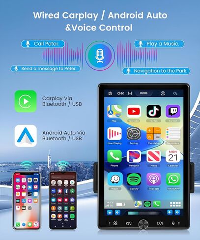 10.4 بوصة سيارة ستيريو واحدة Din لاسلكية Carplay تعمل باللمس، راديو سيارة Rimoody عمودي قابل للفصل مع بلوتوث راديو FM مرآة وصلة TF/USB/AUX مدخل مشغل وسائط السيارة + كاميرا احتياطية in Kuwait