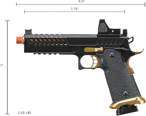 مسدس لانسر التكتيكي Knightshade Hi-Capa Gas Blowback Airsoft مع رؤية منعكسة بنقطة حمراء (أسود/ذهبي) in Kuwait