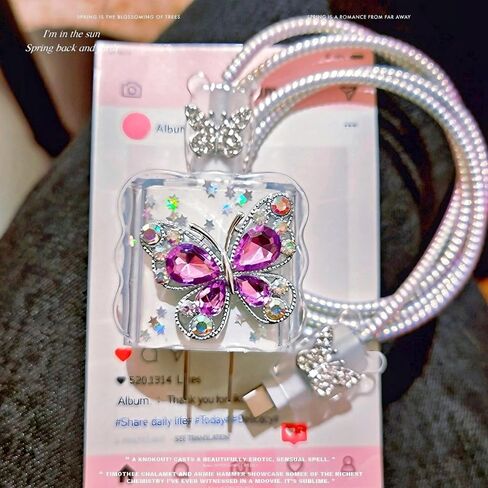 Cute Charging Cord Protector for iPhone Charger,Elegant 3D Diamond Butterfly for Women Girl,Wave Shape Cable Protector,Wire Cord Saver,Cable Charger Protector Cover for iPhone 14 15 16 Pro Max-Purple in Saudi Arabia