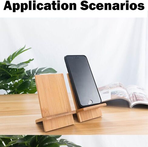 2Pcs Bamboo Cell Phone Stand with Charging Hole, Detachable Wood Mobile Phone Holder, Portable Phone Table Stand Desk Organizer for All Smartphone in Saudi Arabia