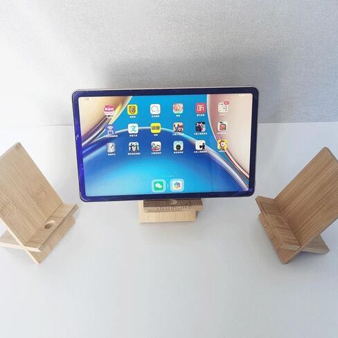 2Pcs Bamboo Cell Phone Stand with Charging Hole, Detachable Wood Mobile Phone Holder, Portable Phone Table Stand Desk Organizer for All Smartphone in Saudi Arabia