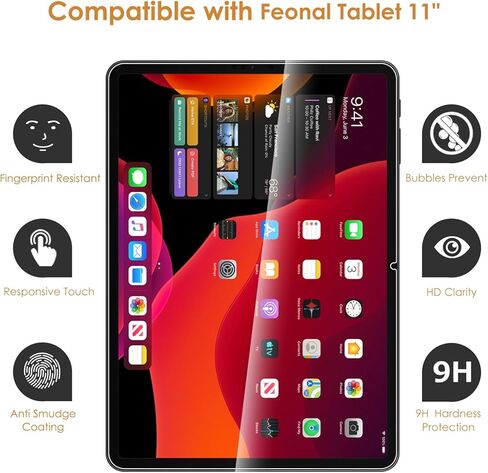 2-Pack Screen Protector Compatible with FEONAL 2025 Tablet 11 inch, Tempered Glass [HD Clarity] [9 Hardness] [Anti-Scratch][Easy Installation] [9.57'' x 6.83', 243mm x 173.5mm] in Saudi Arabia