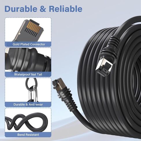 كابل Adoreen مقاوم للماء Starlink Gen 3 بطول 25 قدمًا للإصدار القياسي V3 والميني، 26AWG FTP RJ45 كابل تمديد بديل لشبكة إيثرنت، LLDPE، مقاوم للأشعة فوق البنفسجية لطبق الأقمار الصناعية المستطيل في الهواء الطلق - رمادي + ربطات عنق in Kuwait