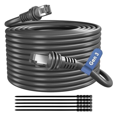 كابل Adoreen مقاوم للماء Starlink Gen 3 بطول 25 قدمًا للإصدار القياسي V3 والميني، 26AWG FTP RJ45 كابل تمديد بديل لشبكة إيثرنت، LLDPE، مقاوم للأشعة فوق البنفسجية لطبق الأقمار الصناعية المستطيل في الهواء الطلق - رمادي + ربطات عنق in Kuwait