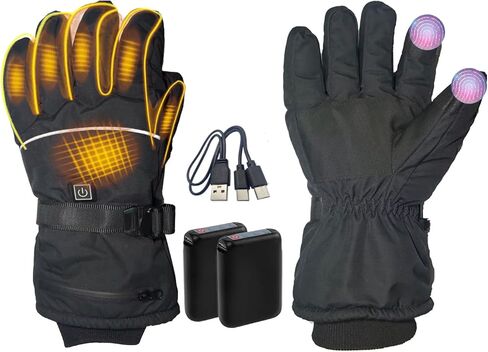 Popdan 5V 5000mAh Rechargeable Heated Gloves for Men Women Electric Heating Glove PU Waterproof & Touchscreen Ideal for Winter Outdoor Motorcycling, Skiing, Snowboarding, Fishing, Biking in Saudi Arabia