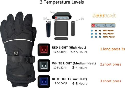 Popdan 5V 5000mAh Rechargeable Heated Gloves for Men Women Electric Heating Glove PU Waterproof & Touchscreen Ideal for Winter Outdoor Motorcycling, Skiing, Snowboarding, Fishing, Biking in Saudi Arabia