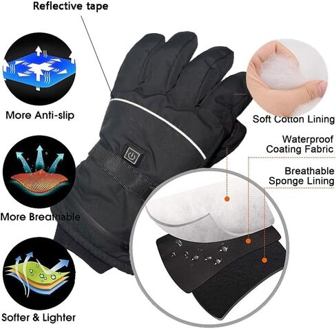 Popdan 5V 5000mAh Rechargeable Heated Gloves for Men Women Electric Heating Glove PU Waterproof & Touchscreen Ideal for Winter Outdoor Motorcycling, Skiing, Snowboarding, Fishing, Biking in Saudi Arabia