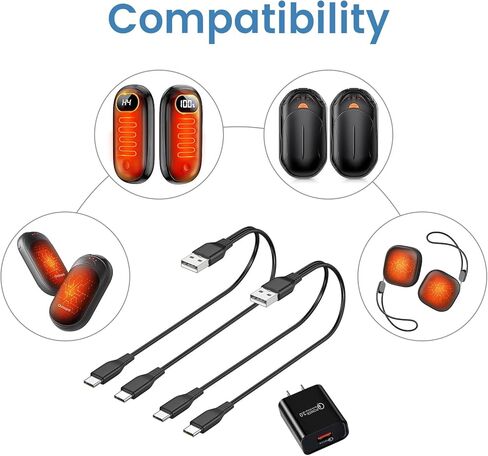 شاحن تدفئة اليد مكون من قطعتين لتدفئة اليد الكهربائية المغناطيسية من OCOOPA، كابل شحن USB C 2 في 1 مع محول طاقة in Kuwait