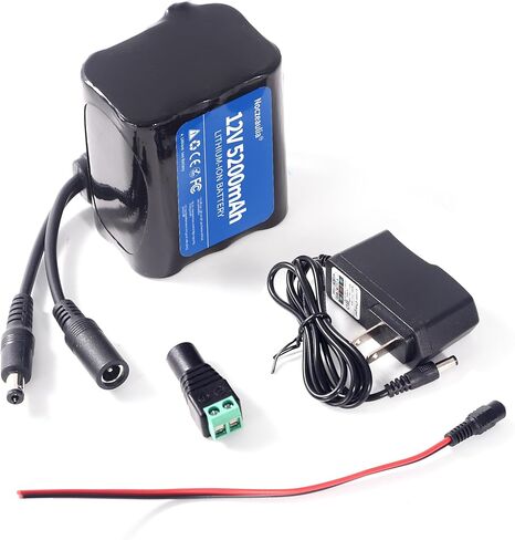 12V 5.2Ah Lithium Battery Pack with 12.6V 1A Charger, 12V Rechargeable Battery for LED Strips and DIY Projects Black in Saudi Arabia
