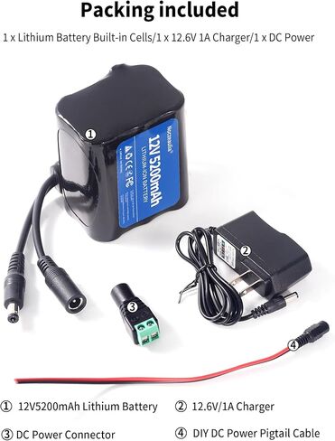 12V 5.2Ah Lithium Battery Pack with 12.6V 1A Charger, 12V Rechargeable Battery for LED Strips and DIY Projects Black in Saudi Arabia