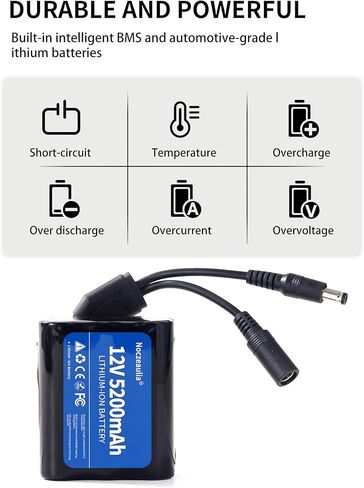 12V 5.2Ah Lithium Battery Pack with 12.6V 1A Charger, 12V Rechargeable Battery for LED Strips and DIY Projects Black in Saudi Arabia