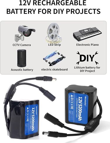 12V 5.2Ah Lithium Battery Pack with 12.6V 1A Charger, 12V Rechargeable Battery for LED Strips and DIY Projects Black in Saudi Arabia
