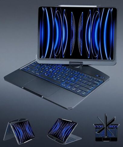 Transparent Keyboard Case for iPad Pro 11-inch/13-inch (M4, 2024), 7-Color Backlit Keyboard, Multi-Touch Trackpad Support, 360° Rotating Stand, Pencil Holder, Type-C Charging, Ultra-Slim Design in Saudi Arabia