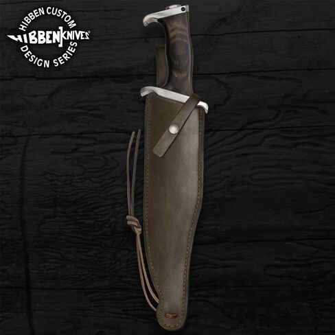 سكين جيل هيبن بالحجم الكامل Hibben III باوي | 1988 استنساخ رامبو | غمد جلدي متضمن | شفرة 7Cr13 من الفولاذ المقاوم للصدأ | مقبض خشبي | الطول الإجمالي 17.75 بوصة in Kuwait