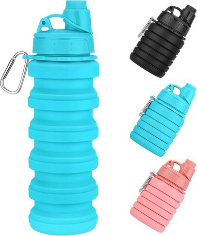 زجاجات مياه قابلة للطي 17oz، زجاجة مياه محمولة مضادة للتسرب للسفر، زجاجة مياه قابلة للطي من السيليكون خالية من مادة BPA قابلة لإعادة الاستخدام مع حلقة تسلق للصالة الرياضية والسفر والتخييم والمشي لمسافات طويلة والرياضة - أسود in Saudi Arabia