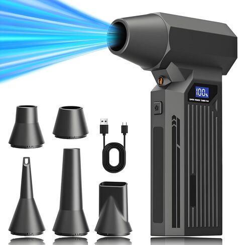 Portable 150W Super Power Turbo Fan Blowing duster-110000RPM led displays 4 Gears Wind Speed,brushless Motor is Durable, Inflating with LED Lighting, Car Cordless Air Duster Rechargeable.Black in Saudi Arabia