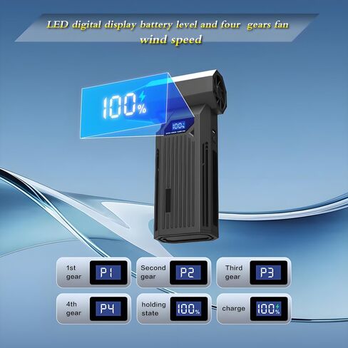 Portable 150W Super Power Turbo Fan Blowing duster-110000RPM led displays 4 Gears Wind Speed,brushless Motor is Durable, Inflating with LED Lighting, Car Cordless Air Duster Rechargeable.Black in Saudi Arabia