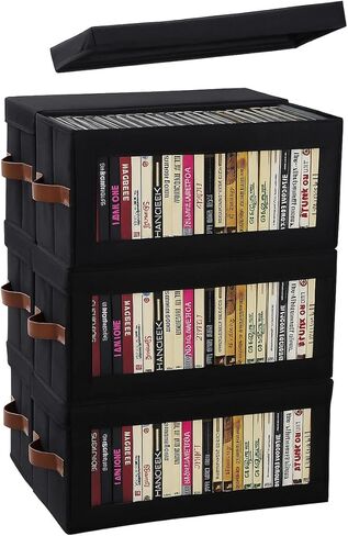 4 Packs DVD Storage Box with Visible Window, Dustproof DVD Case Holder Organizer with Lid and Handles, Holds Up to 104 Cases, CD Holder for Blu-ray & CD Storage-15.75 x 8.07 x 6.10 In in Saudi Arabia