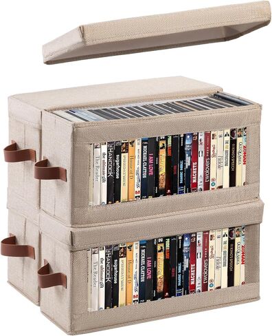 4 Packs DVD Storage Box with Visible Window, Dustproof DVD Case Holder Organizer with Lid and Handles, Holds Up to 104 Cases, CD Holder for Blu-ray & CD Storage-15.75 x 8.07 x 6.10 In in Saudi Arabia