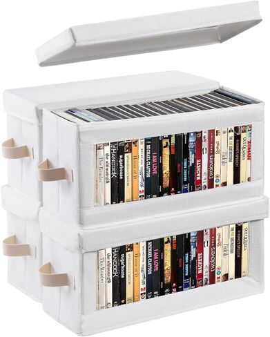 4 Packs DVD Storage Box with Visible Window, Dustproof DVD Case Holder Organizer with Lid and Handles, Holds Up to 104 Cases, CD Holder for Blu-ray & CD Storage-15.75 x 8.07 x 6.10 In in Saudi Arabia