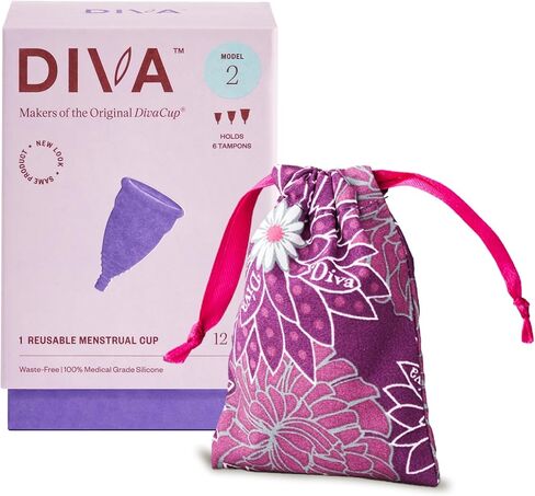 DIVA Cup Model 2 & Pouch - Medical Grade Silicone Cup for Period Care - Reusable Menstrual Cup - Up to 12 Hours of Wear - Model 2 (For Wide Vaginal Canals, Post-Partum & Ages 35+) Plus Retro DivaPouch in Saudi Arabia