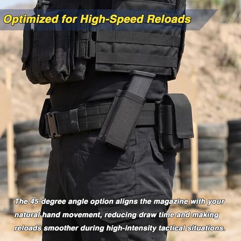 Pistol Mag Pouch, 45-Degree Angled, MOLLE Magazine Pouch Holder, with Mag Insert, 9mm Glock Single Magazine Holster, 1 PC, Black in Saudi Arabia
