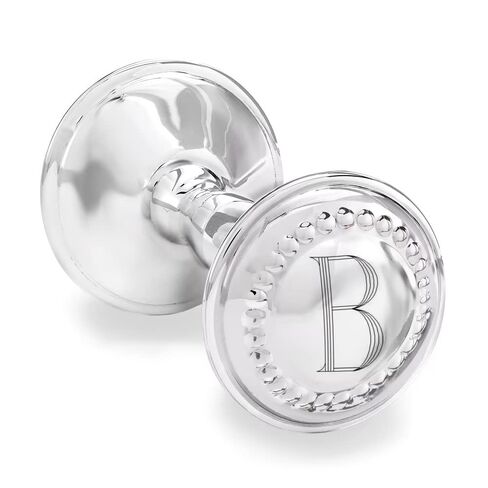 CUNILL Sterling Silver Baby Rattle, Personalized Silver Rattle, Bead Style Barbell Rattle, Custom Engraved Baby Rattle in Kuwait