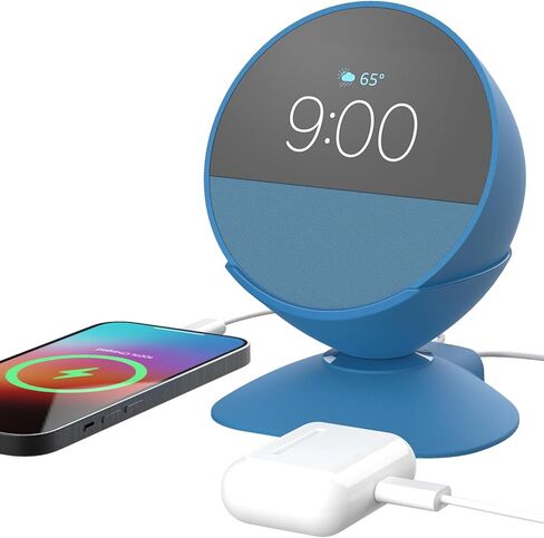 حامل شحن لـ Echo Spot مع منافذ شحن USB-C وUSB-A لأجهزة متعددة، ومحطة شحن بحامل Echo Spot للهواتف المحمولة وسماعات الأذن (أزرق) in Kuwait