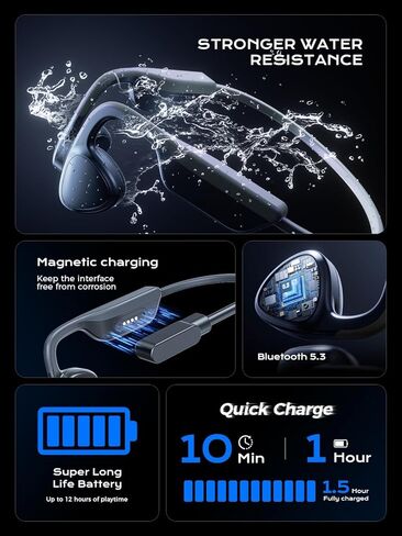 Bone Conduction Headphones,Open Ear Headphones Bluetooth 5.3 with Mic,Bone Conduction Earbuds 12Hrs Playtime,IPX7 Sweatproof Waterproof Earphones for Rufor Running, Walking, Cycling (Glossy Black) in Saudi Arabia