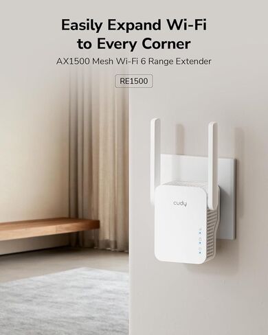 Cudy RE1500 AX1500 WiFi 6 Range Extender Dual Band 2.4G 5G Wireless Booster with Mesh Support WPS Button 10/100Mbps Ethernet Port Works with Any Router in Saudi Arabia